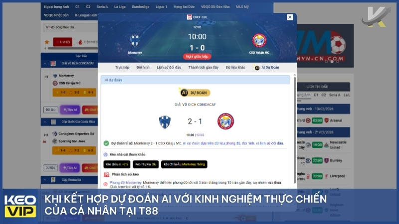 Khi kết hợp dự đoán AI với kinh nghiệm thực chiến của cá nhân tại T88, anh em sẽ tạo nên bộ công cụ "bất bại" trước mọi bảng kèo.